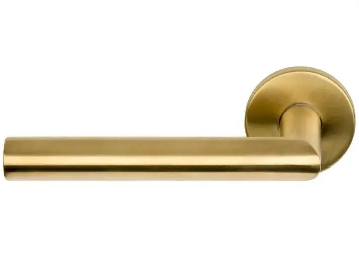 Enkele deurklink links BASICS LBII-19 op ronde rozet PVD mat goud Gereduceerde Prijs