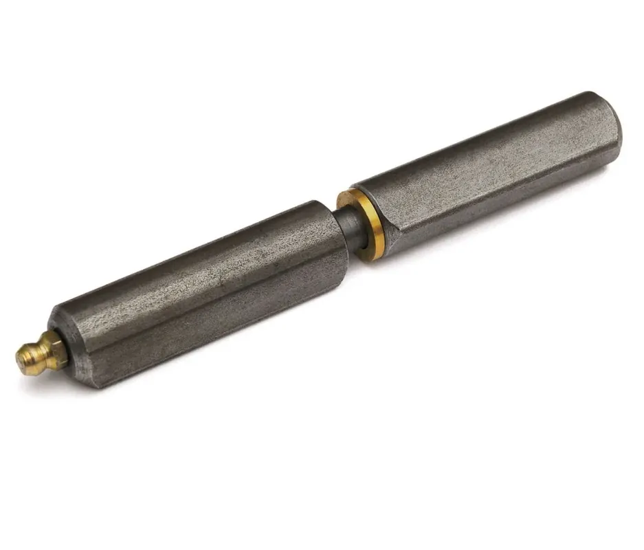 Aanlaspaumelle met smeernippel, stalen pen en messing ring 120×16 mm blank staal Direct Beschikbaar