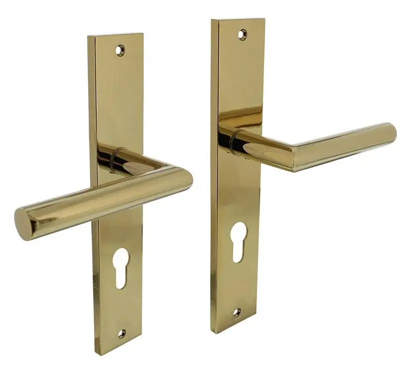 Intersteel deurklink Bastian op langschild PC72 PVD messingkleur Gratis Retour