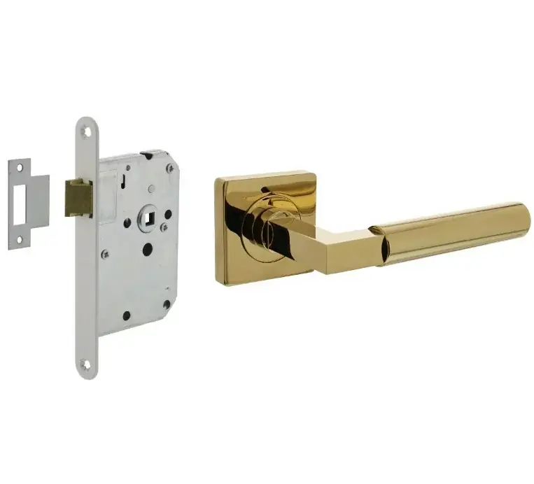 Snelle Levering Intersteel deurbeslag set loopslot wit + deurklink Bau-Stil PVD messingkleur