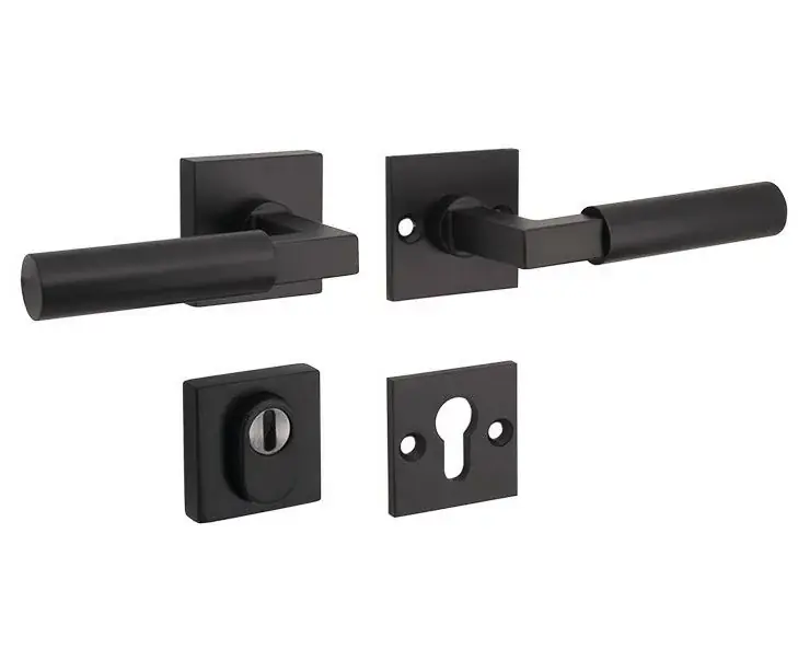 SKG3 kruk/kruk op rozet Bauhaus rechts + kerntrekbeveiliging mat zwart Op = Op