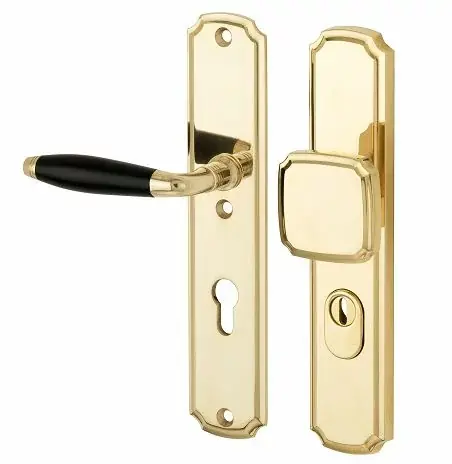 Beperkte Voorraad SKG3 PC92 knop/kruk op schild Bonton ebben links + kerntrekbeveiliging messing ongelakt