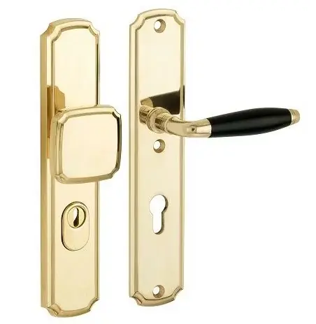 SKG3 PC55 knop/kruk op schild Bonton ebben rechts + kerntrekbeveiliging messing ongelakt Uitverkoop