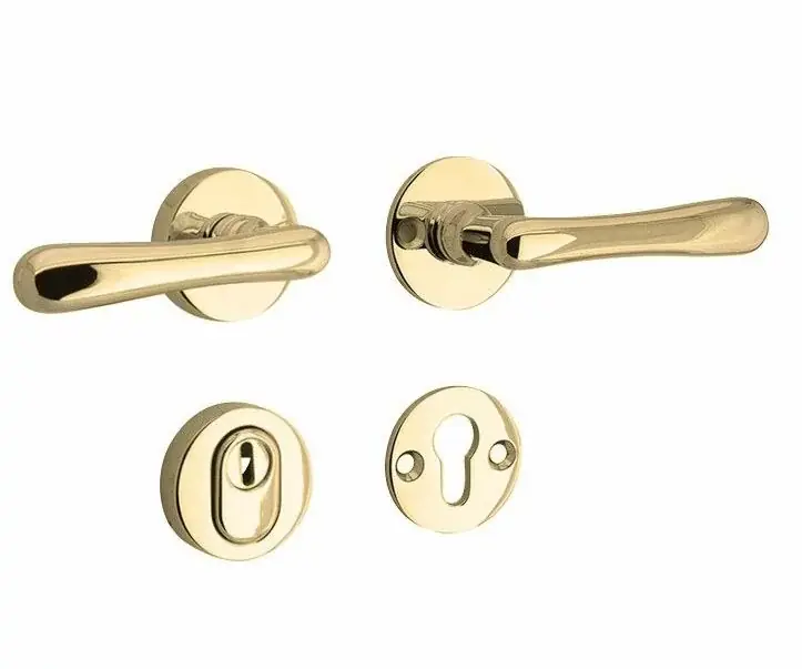 Lage Prijs SKG3 kruk/kruk op rozet Linea rechts + kerntrekbeveiliging messing gelakt/messing PVD