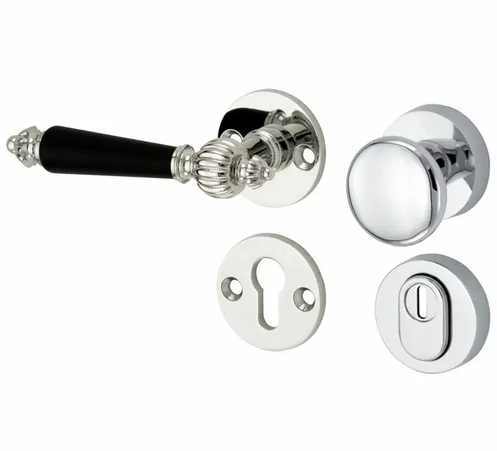SKG3 knop/kruk op rozet Nouveau links + kerntrekbeveiliging glans nikkel/glans chroom Lage Kosten