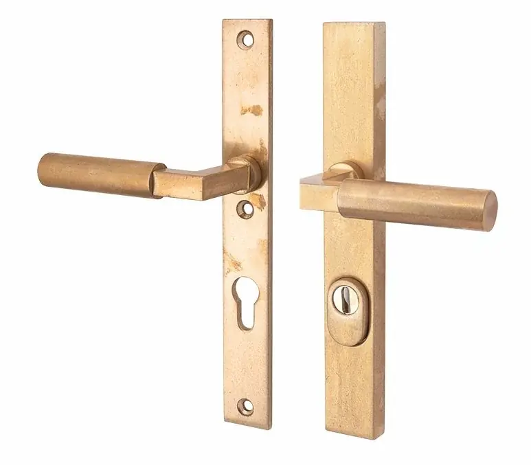 Goedkoop SKG3 PC92 kruk/kruk op smalschild Bauhaus links + kerntrekbeveiliging messing antiek