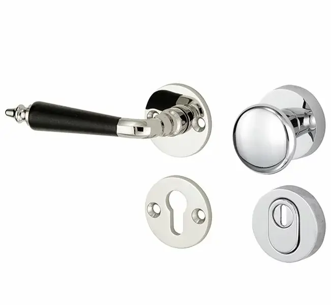 Beperkt Aanbod SKG3 knop/kruk op rozet Antique ebben links + kerntrekbeveiliging glans nikkel/glans chroom