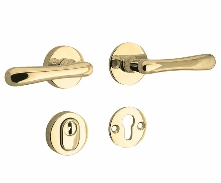 Betrouwbaar SKG3 kruk/kruk op rozet Linea rechts + kerntrekbeveiliging messing ongelakt