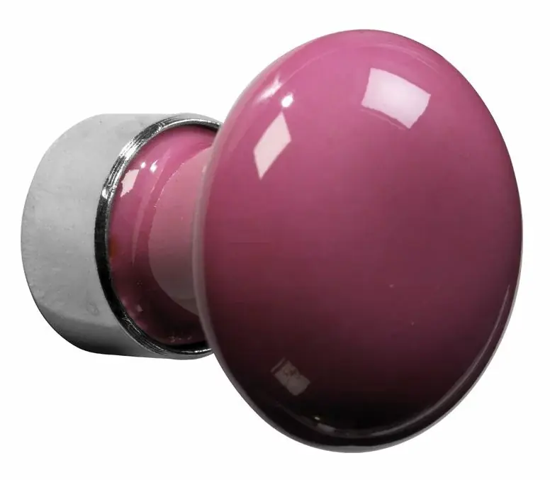 Meubelknop Paddenstoel porselein 30mm glans nikkel/fuchsia Direct Verzonden