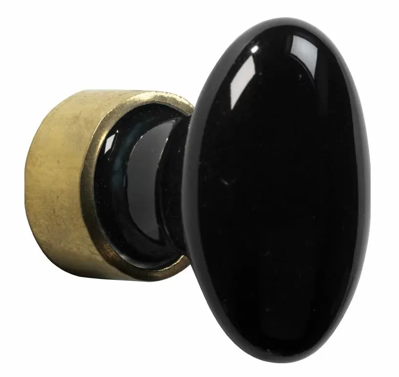 Betrouwbaar Meubelknop ovaal porselein 42mm zwart/messing ongelakt