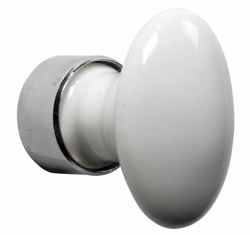 Meubelknop ovaal porselein 63mm wit/glans nikkel Bestseller