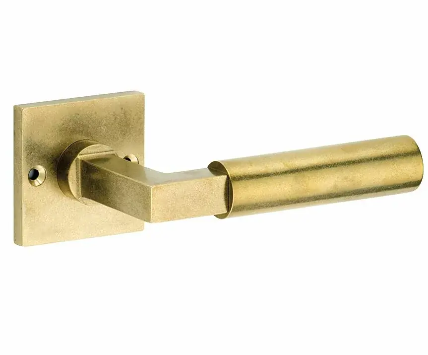 Deurklink op ongeveerd rozet Bauhaus messing antiek Lage Kosten