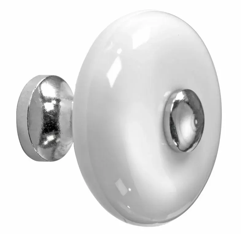 Gecertificeerd Meubelknop Lara porselein 34mm wit/glans nikkel