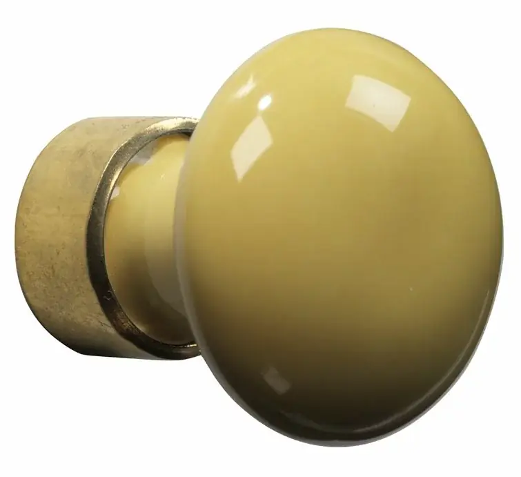 Meubelknop Paddenstoel porselein 30mm messing ongelakt/mosterd Gratis Retour