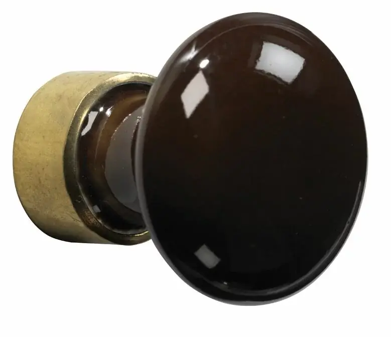 Meubelknop Paddenstoel porselein 30mm messing ongelakt/bruin Speciale Aanbieding