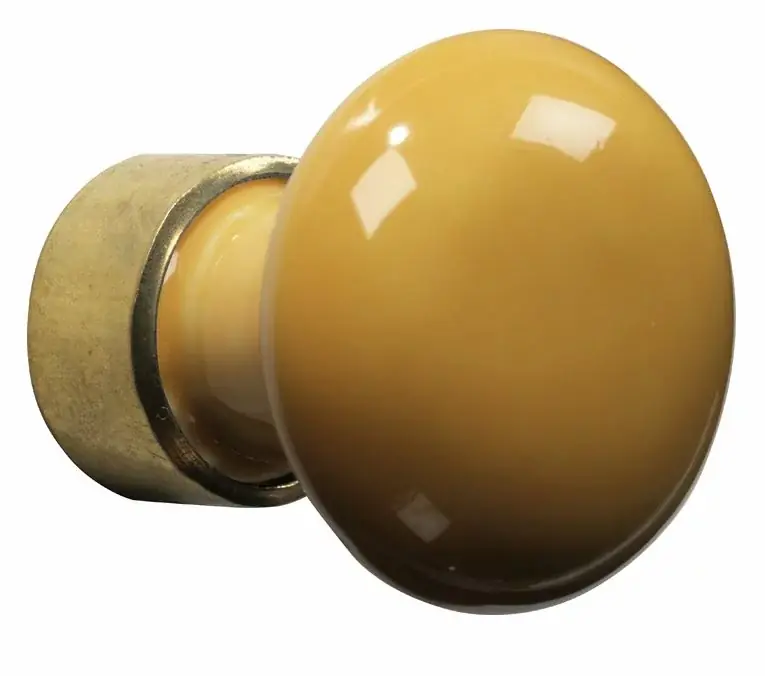 Gratis Retour Meubelknop Paddenstoel porselein 30mm messing ongelakt/eigeel