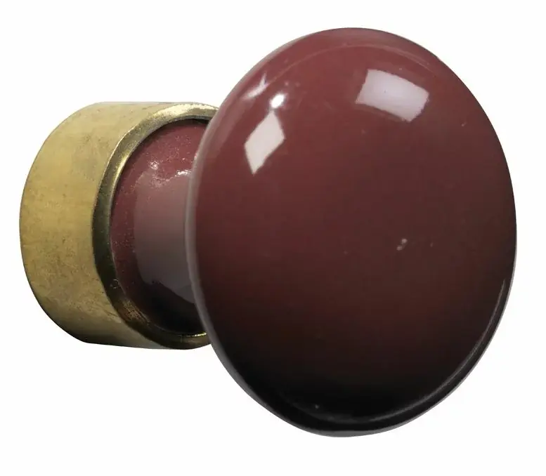 Meubelknop Paddenstoel porselein 30mm messing ongelakt/bordeaux Gereduceerde Prijs