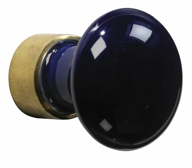 Meubelknop Paddenstoel porselein 30mm messing ongelakt/sevresblauw Korting