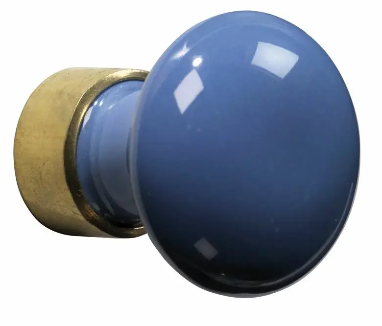Meubelknop Paddenstoel porselein 30mm messing ongelakt/blauw Flitsaanbieding