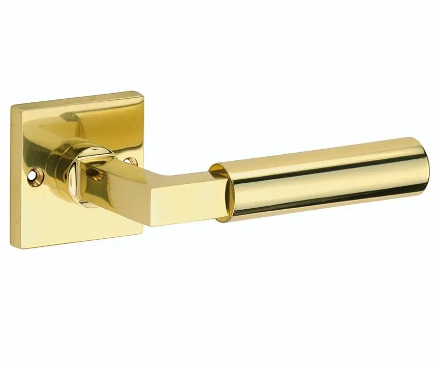 Must-Have Deurklink op ongeveerd rozet Bauhaus messing ongelakt