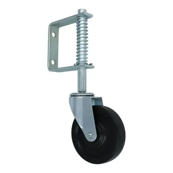 Op = Op Poortwiel met veer 100 mm staal/rubber