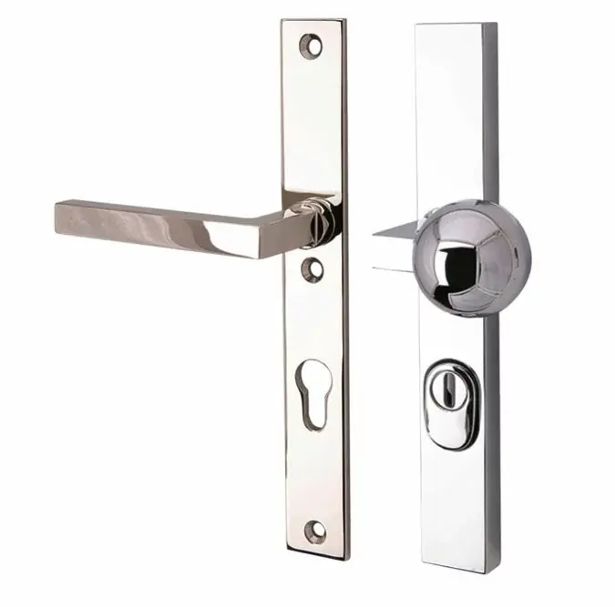SKG3 PC72 knop/kruk op smalschild Kare/Bauhaus links + kerntrekbeveiliging glans nikkel/glans chroom Must-Have