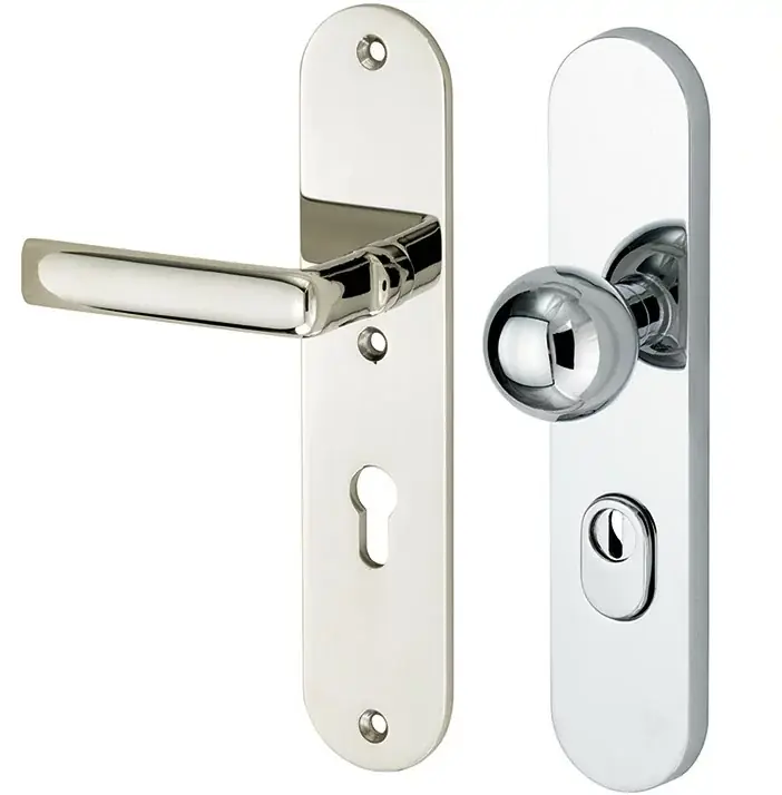 Hete Deal SKG3 PC72 knop/kruk op ovaal schild Padania links + kerntrekbeveiliging glans nikkel/glans chroom
