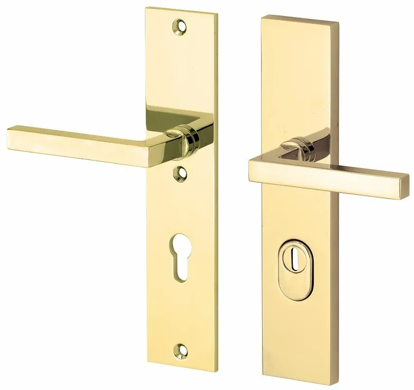Betaalbaar SKG3 PC72 kruk/kruk op schild Kare/Bauhaus links + kerntrekbeveiliging messing gelakt/messing PVD