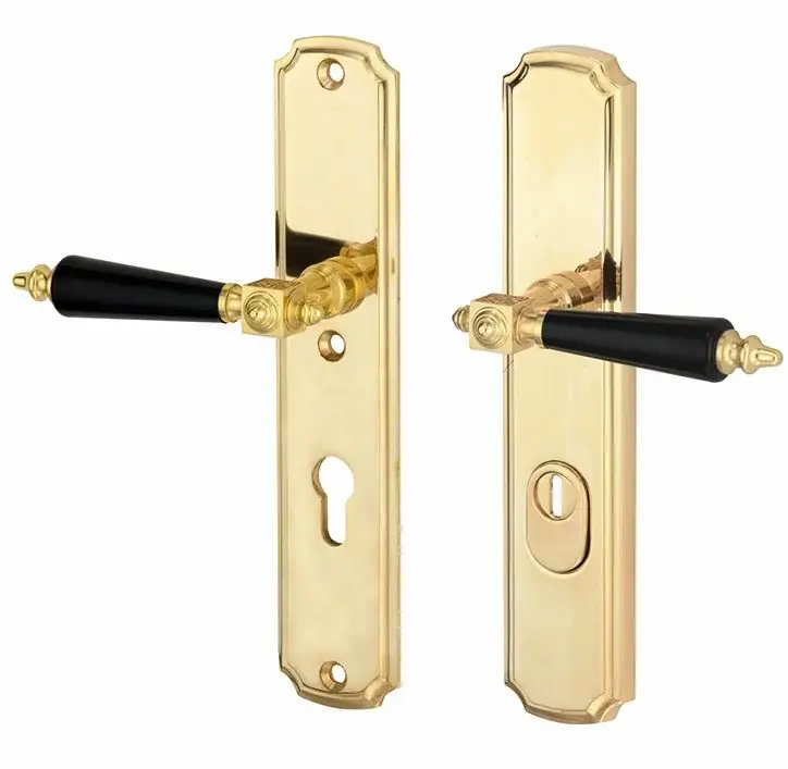 Exclusieve Aanbieding SKG3 PC72 kruk/kruk op schild Roman/Nouveau links + kerntrekbeveiliging messing gelakt/messing PVD