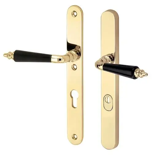 SKG3 PC72 kruk/kruk op smalschild Antique ebben links + kerntrekbeveiliging messing gelakt/messing PVD Speciale Aanbieding