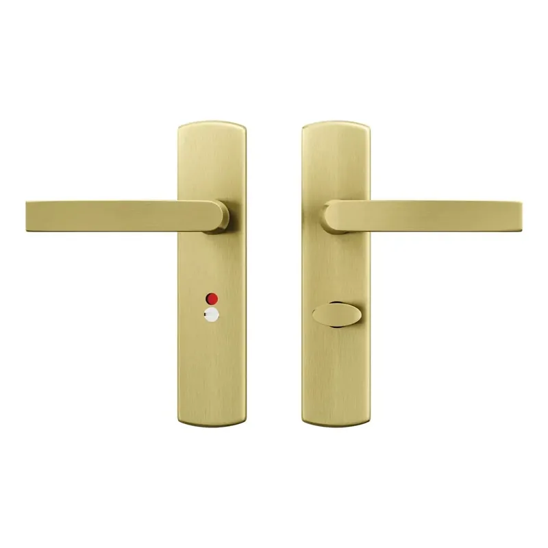 Aanbieding AXA Binnendeurbeslag Curve Klik kruk Toilet 63-8 Goud - Deurkruk op schild toilet